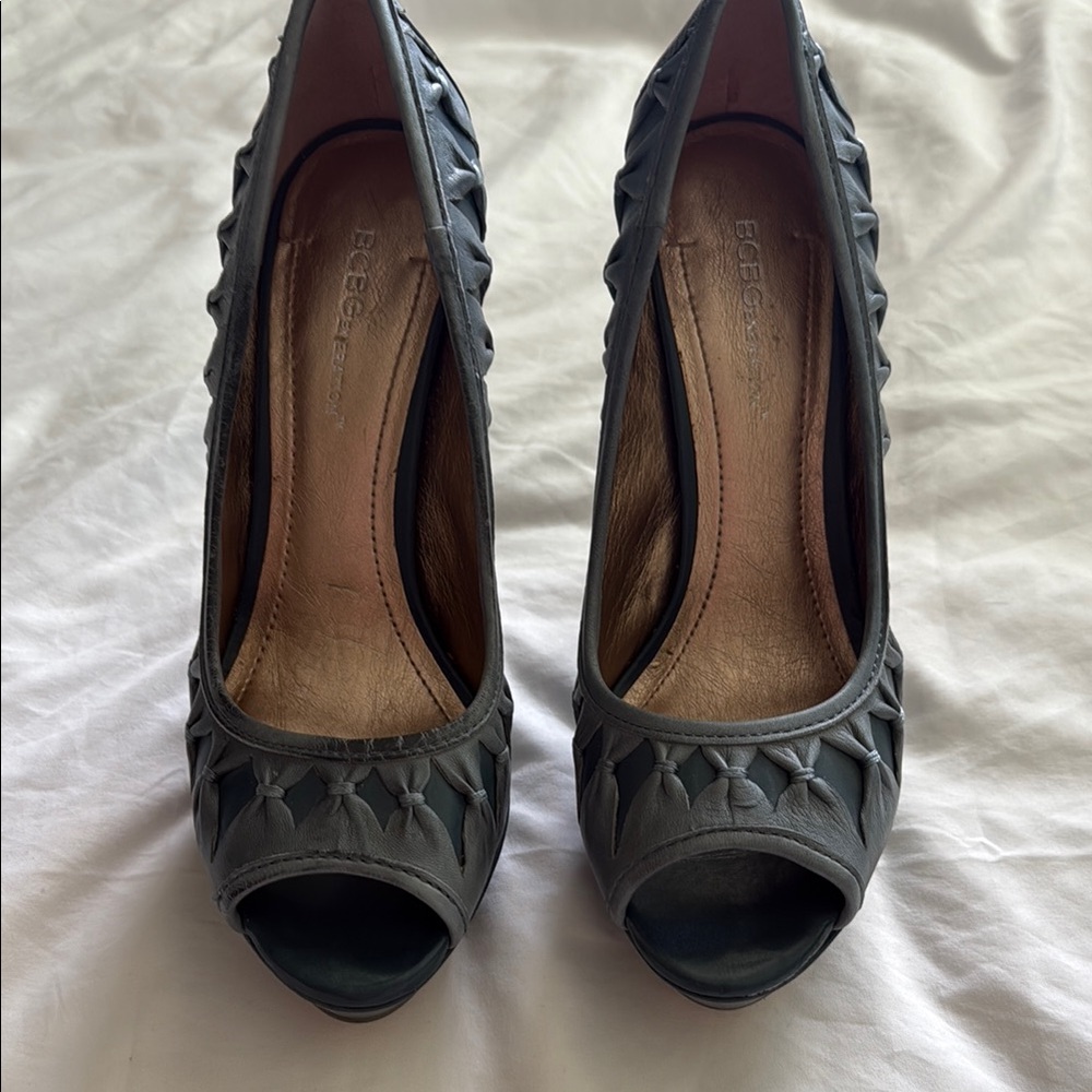 BCBG Dusk Blue Peep Toe Heels